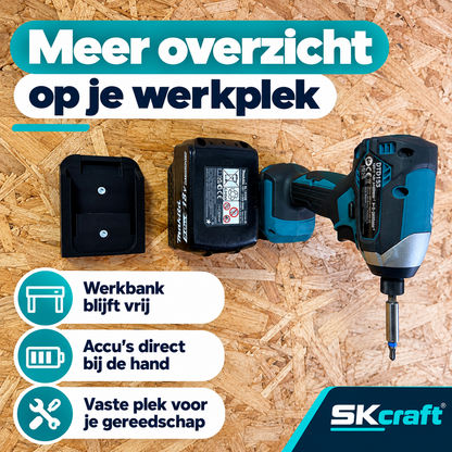 SKcraft Werkplaatsset voor Makita 18V LXT - 2 Machinehouders + 4 Accuhouders - Zwart